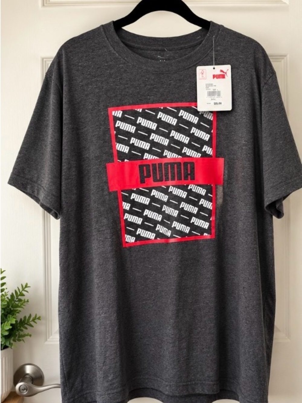 Puma Charcoal Short-Sleeve Graphic Tee with Red Accents